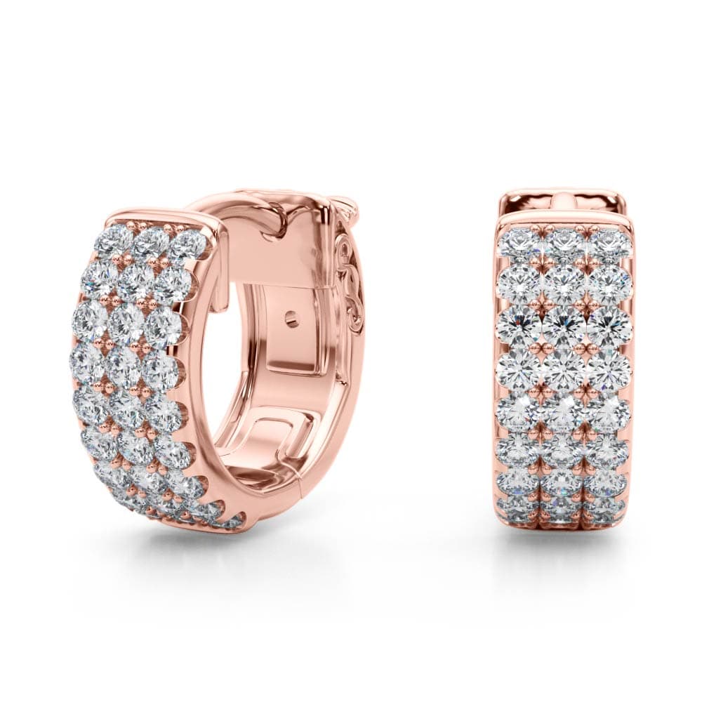 Three-Row Pavé Huggie Earrings (0.54 ct. tw.), Angle view in rose gold
