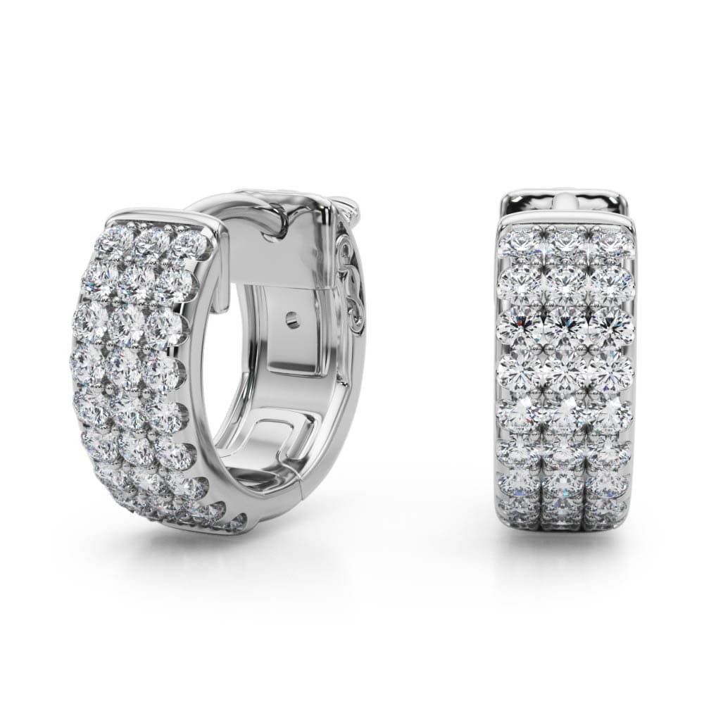 Three-Row Pavé Huggie Earrings (0.54 ct. tw.), Angle view in white gold or platinum