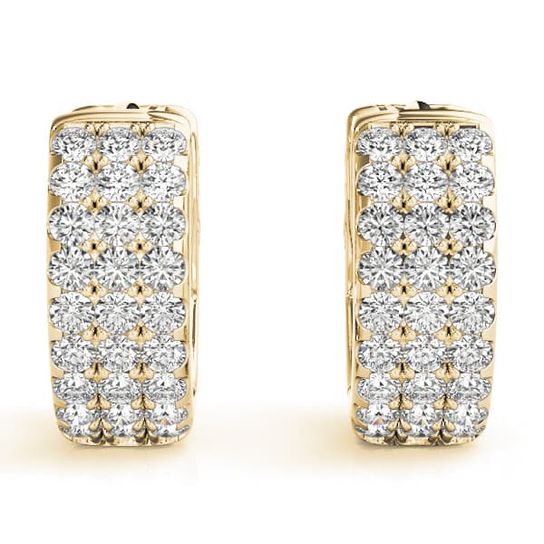 Three-Row Pavé Huggie Earrings (0.54 ct. tw.), Top view in yellow gold