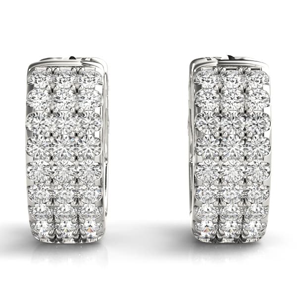 Three-Row Pavé Huggie Earrings (0.54 ct. tw.), Top view in white gold or platinum