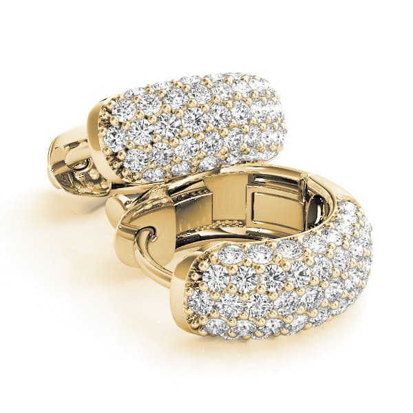 Five-Row Pavé Diamond Huggie Earrings (0.83 ct. tw.), On hand view in yellow gold