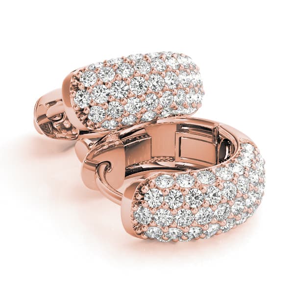 Five-Row Pavé Diamond Huggie Earrings (0.83 ct. tw.), On hand view in rose gold