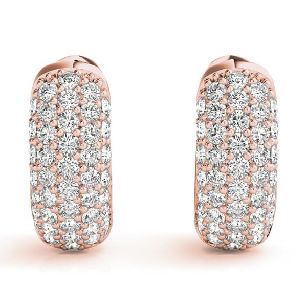 Five-Row Pavé Diamond Huggie Earrings (0.83 ct. tw.), Top view in rose gold