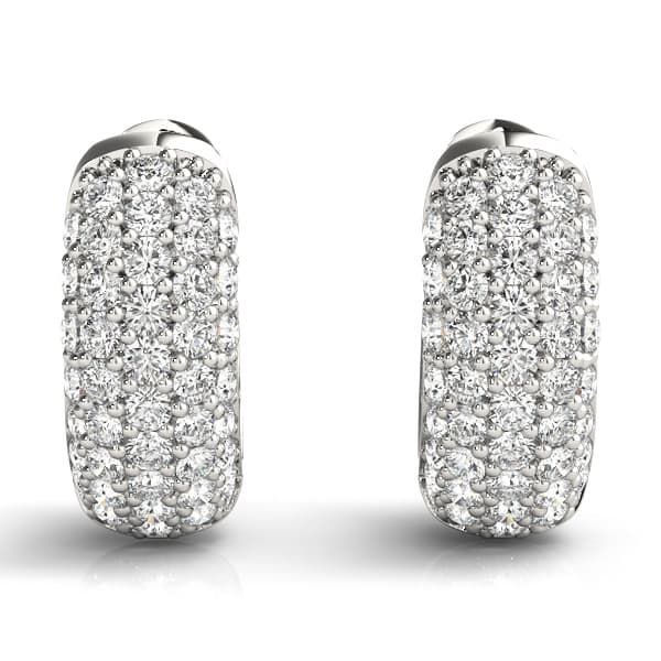 Five-Row Pavé Diamond Huggie Earrings (0.83 ct. tw.), Top view in white gold or platinum
