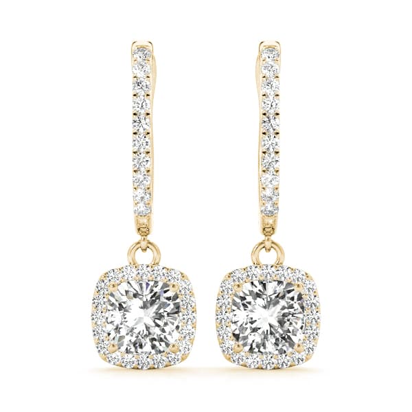 Cushion Halo Drop Earrings (1/2 ct. tw.), Front view in yellow gold