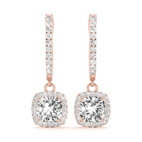Cushion Halo Drop Earrings (1/2 ct. tw.), Front view in rose gold