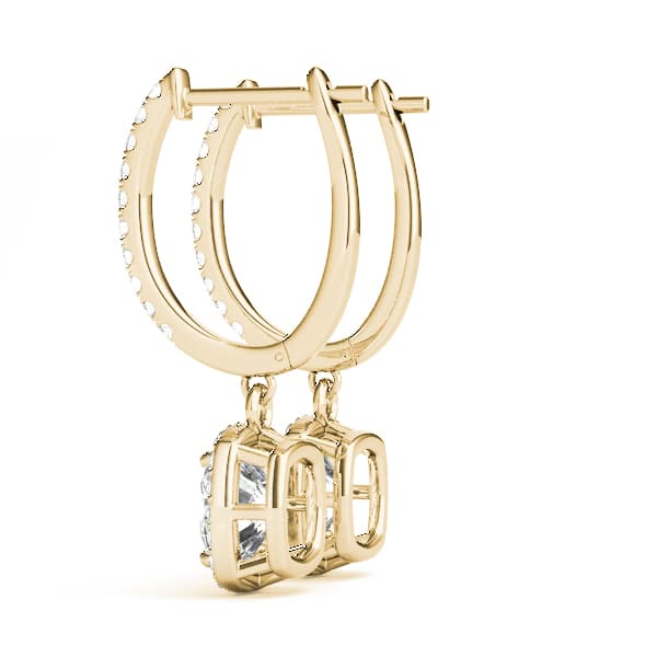 Cushion Halo Drop Earrings (1/2 ct. tw.), Side view in yellow gold