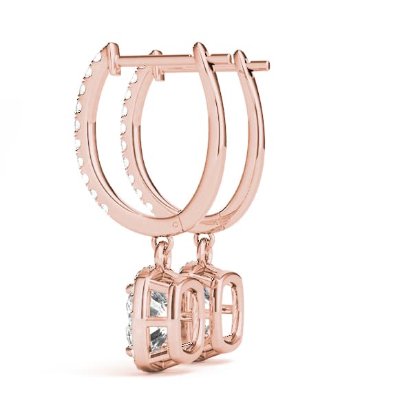 Cushion Halo Drop Earrings (1/2 ct. tw.), Side view in rose gold