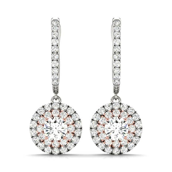 Round Double Halo Drop Earrings (2/3 ct. tw.), Front view in rose gold