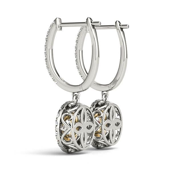 Round Double Halo Drop Earrings (2/3 ct. tw.), Side view in yellow gold