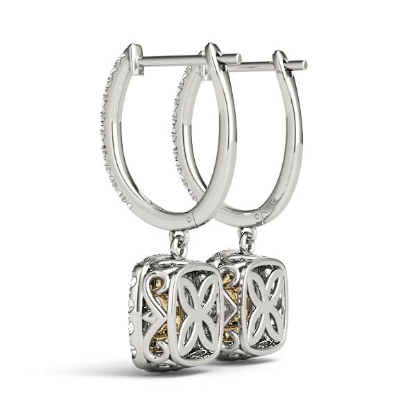 Cushion Shaped Double Halo Drop Earrings (3/4 ct. tw.), Side view in yellow gold