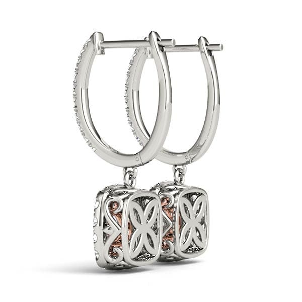 Cushion Shaped Double Halo Drop Earrings (3/4 ct. tw.), Side view in rose gold