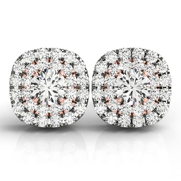 Cushion Shaped Double Halo, Round (0.48 ct. tw.), Front view in rose gold