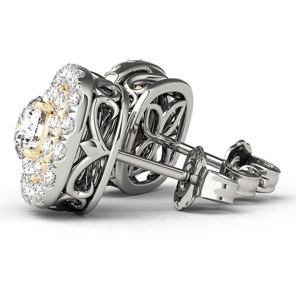 Cushion Shaped Double Halo, Round (3/8 ct. tw.), Side view in yellow gold