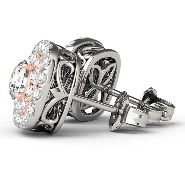 Cushion Shaped Double Halo, Round (0.48 ct. tw.), Side view in rose gold