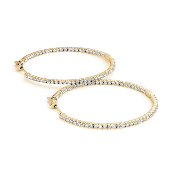 Round Shaped Inside-Out Hoop Earrings — .02,41MM (2 ct. tw.), On hand view in yellow gold