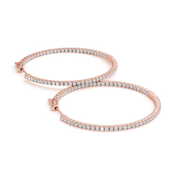 Round Shaped Inside-Out Hoop Earrings — .02,41MM (2 ct. tw.), On hand view in rose gold