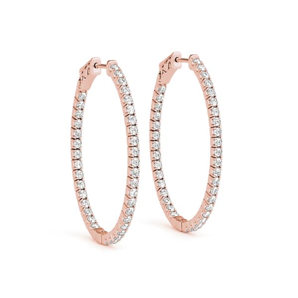 Oval Inside-Outside Vault Lock Hoop Earrings — .02,30MM (1.08 ct. tw.), Front view in rose gold