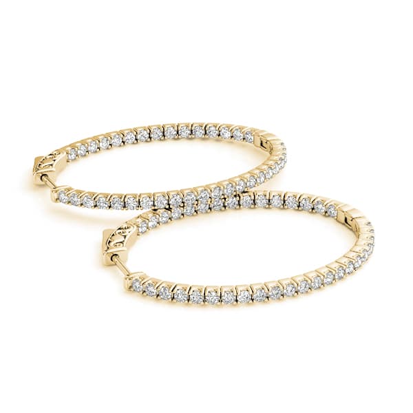 Oval Inside-Outside Vault Lock Hoop Earrings — .02,23MM (0.72 ct. tw.), On hand view in yellow gold