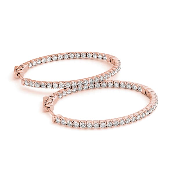 Oval Inside-Outside Vault Lock Hoop Earrings — .02,30MM (1.08 ct. tw.), On hand view in rose gold
