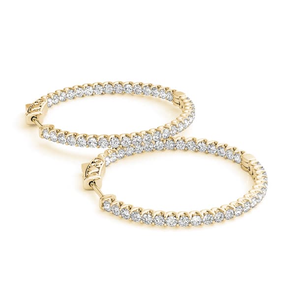 U-Prong Inside-Out Hoop Earrings — .015,43MM (2 ct. tw.), On hand view in yellow gold
