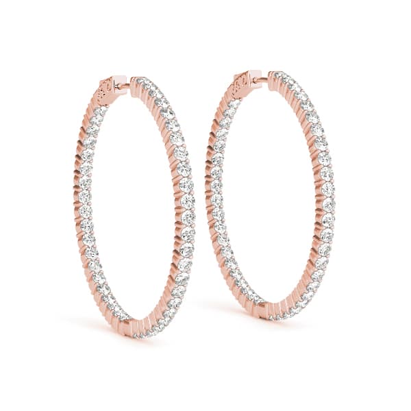 Shared Prong Inside-Out Hoop Earrings, Vault Lock — .03,44MM (3 ct. tw.), Front view in rose gold