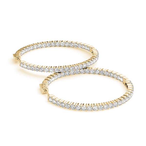 Shared Prong Inside-Out Hoop Earrings, Vault Lock — .02,39MM (2 ct. tw.), On hand view in yellow gold