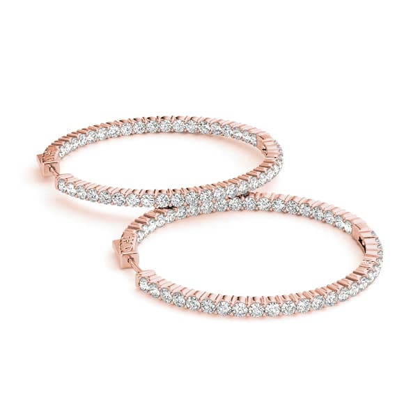 Shared Prong Inside-Out Hoop Earrings, Vault Lock — .03,44MM (3 ct. tw.), On hand view in rose gold