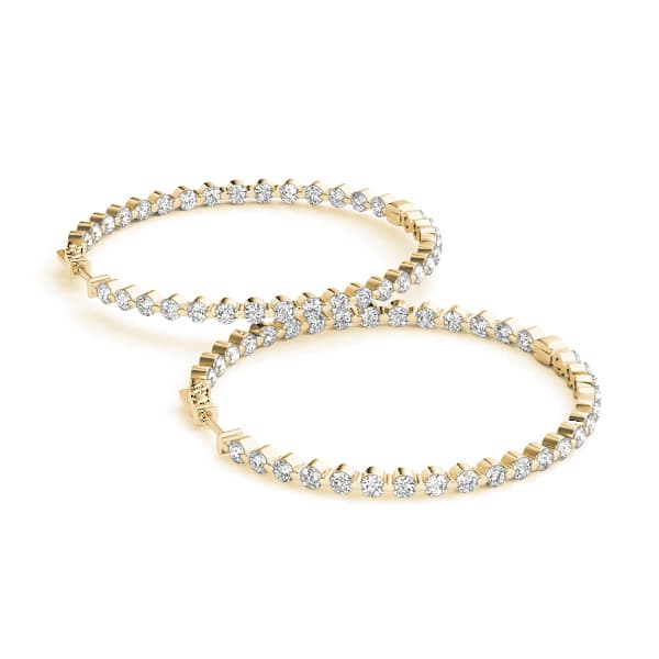 Round Shaped Inside-Out Hoop Earrings — .03,36MM (1.8 ct. tw.), On hand view in yellow gold