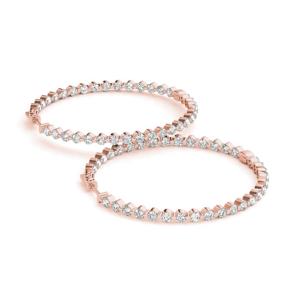 Round Shaped Inside-Out Hoop Earrings — .0325,51MM (2.93 ct. tw.), On hand view in rose gold