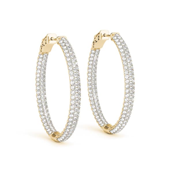Oval Shaped Pavé Vault Lock Hoop Earrings — .015,51MM (6 ct. tw.), Front view in yellow gold