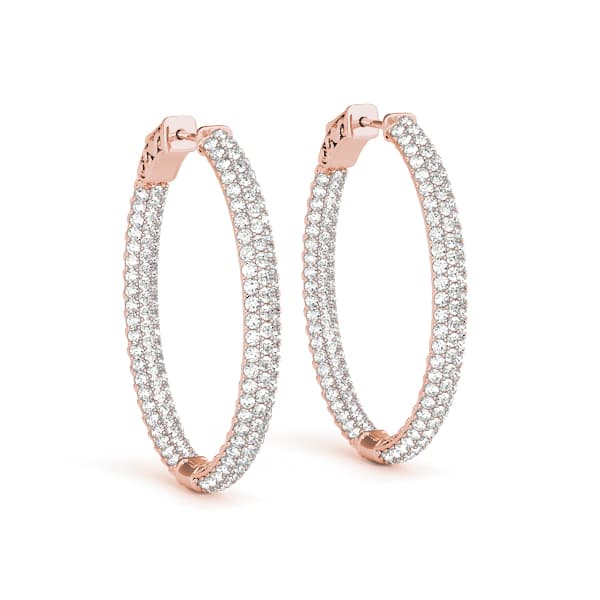 Oval Shaped Pavé Vault Lock Hoop Earrings — .005,38MM (2 ct. tw.), Front view in rose gold