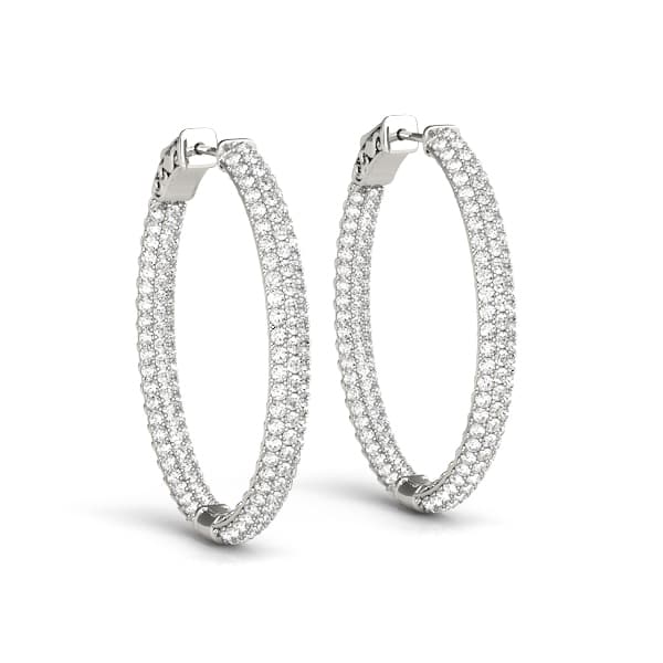 Oval Shaped Pavé Vault Lock Hoop Earrings — .015,40MM — View 1