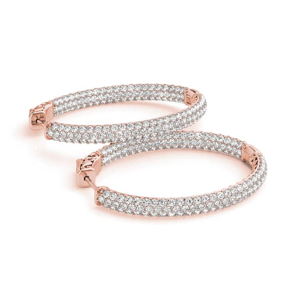 Oval Shaped Pavé Vault Lock Hoop Earrings — .005,38MM (2 ct. tw.), On hand view in rose gold
