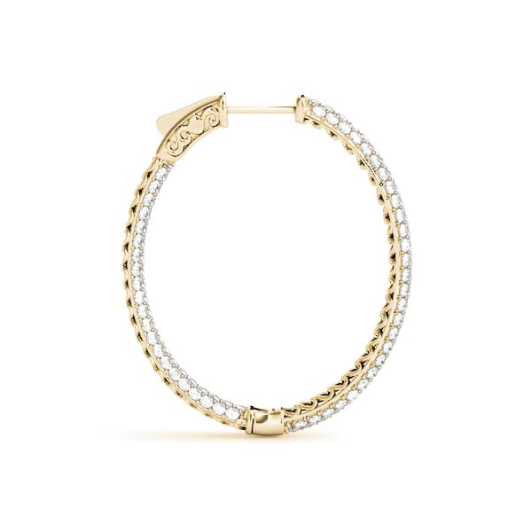 Oval Shaped Pavé Vault Lock Hoop Earrings — .015,51MM (6 ct. tw.), Side view in yellow gold