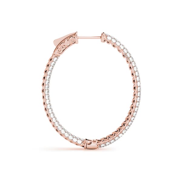 Oval Shaped Pavé Vault Lock Hoop Earrings — .005,38MM (2 ct. tw.), Side view in rose gold