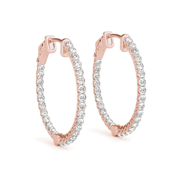 Round Shaped Inside-Out Hoop Earrings — .02,20MM (3/4 ct. tw.), Front view in rose gold