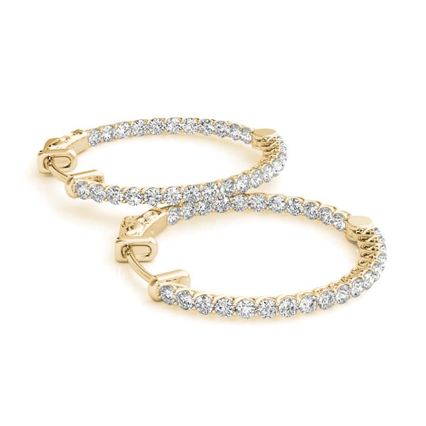 Round Shaped Inside-Out Hoop Earrings — .03,30MM (1.92 ct. tw.), On hand view in yellow gold