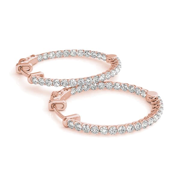 Round Shaped Inside-Out Hoop Earrings — .02,20MM (3/4 ct. tw.), On hand view in rose gold