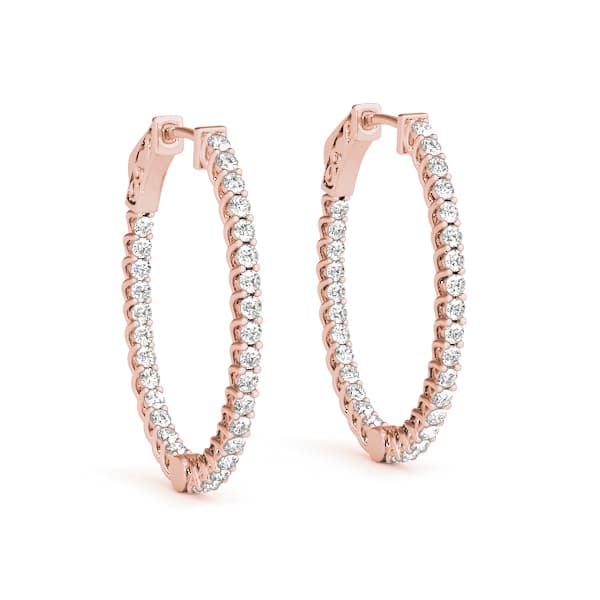 Inside-Outside Oval Trellis Vault Lock Hoop Earrings — .02,30MM (1.2 ct. tw.), Front view in rose gold