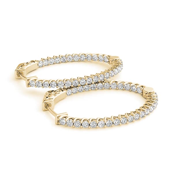 Inside-Outside Oval Trellis Vault Lock Hoop Earrings — .05,40MM (3.3 ct. tw.), On hand view in yellow gold