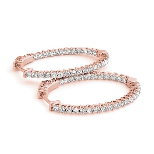 Inside-Outside Oval Trellis Vault Lock Hoop Earrings — .02,30MM (1.2 ct. tw.), On hand view in rose gold