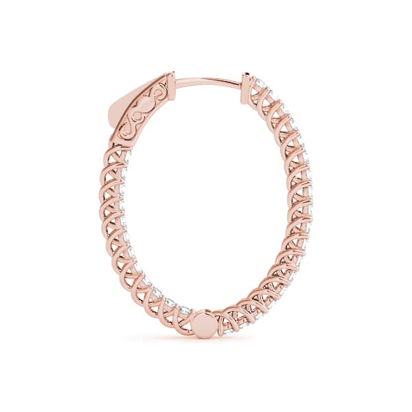 Inside-Outside Oval Trellis Vault Lock Hoop Earrings — .02,30MM (1.2 ct. tw.), Side view in rose gold