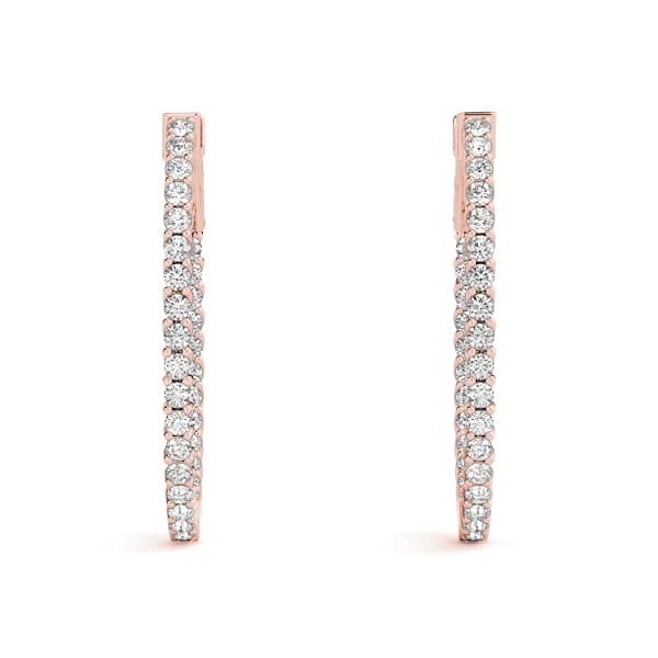 Inside-Outside Oval Trellis Vault Lock Hoop Earrings — .02,30MM (1.2 ct. tw.), Top view in rose gold