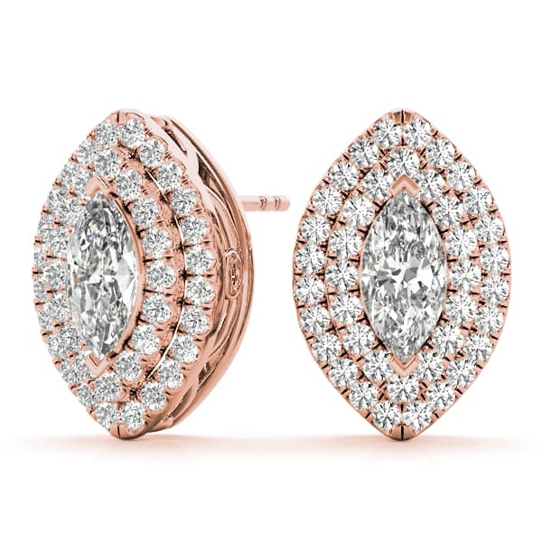 Double Halo Marquise Studs (1/2 ct. tw.), On hand view in rose gold