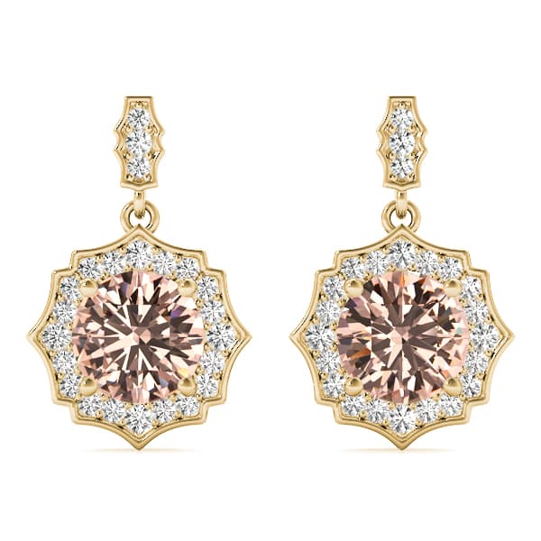 Vintage-Inspired Halo Drop Earrings (0.31 ct. tw.), Front view in yellow gold