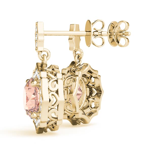 Vintage-Inspired Halo Drop Earrings (0.31 ct. tw.), Angle view in yellow gold