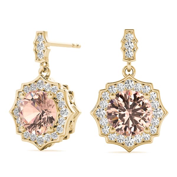 Vintage-Inspired Halo Drop Earrings (0.31 ct. tw.), On hand view in yellow gold