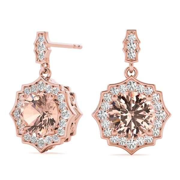 Vintage-Inspired Halo Drop Earrings (0.31 ct. tw.), On hand view in rose gold