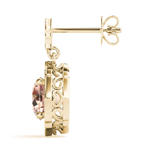 Vintage-Inspired Halo Drop Earrings (0.31 ct. tw.), Side view in yellow gold